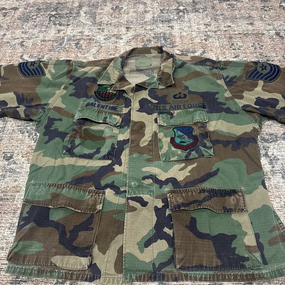 Woodland Camo US Air Force Combat Coat Adult Large-Short Vietnam Mens w/Patches - Picture 1 of 16